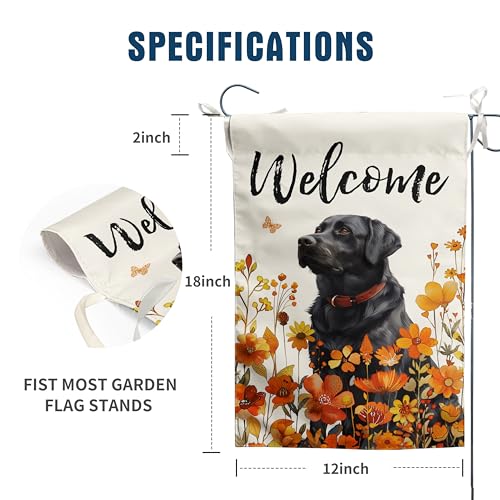 Floral Black Lab Garden Flag Fall Yard Flag Wildflower Labrador Dog Garden Flags Orange Autumn Lawn Flags Welcome Thanksgiving Outdoor Flags for Outside 12x18 Double Sided Small - color: fall-blacklab