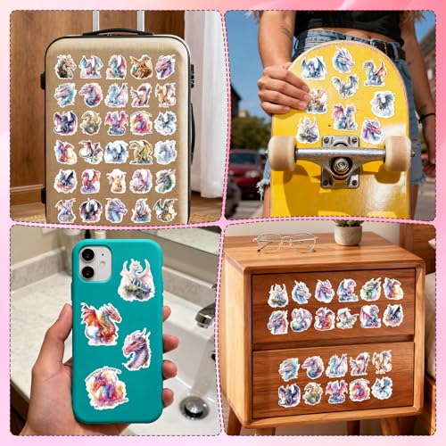Cartoon Dragon Stickers for Adults - 100 Pcs Magic Pterosaur Water Bottle Stickers, Cool Cute Waterproof Scrapbook Sticker for Teen, Vinyl Decals for Vision Board Laptop Journal - style: Dragon