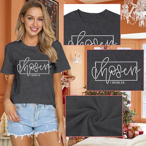 Women's Christian Shirt Christ Chosen T-Shirts Bible Verse Tee Tops - color: Grey, size: X-Large