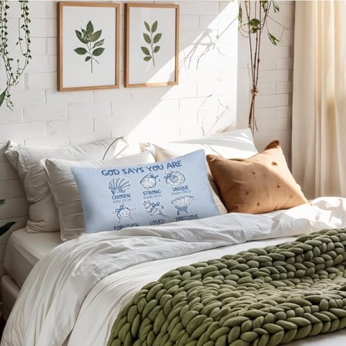 Blue Coastal Beach Christian 12x20 Pillow Cover, Preppy Beach Room Decor, God Says You are Beachy Bible Verse Decorative Throw Pillow Covers Pillowcases for Girls Room Dorm Apartment Decor - color: Bible - Seashell (White03)