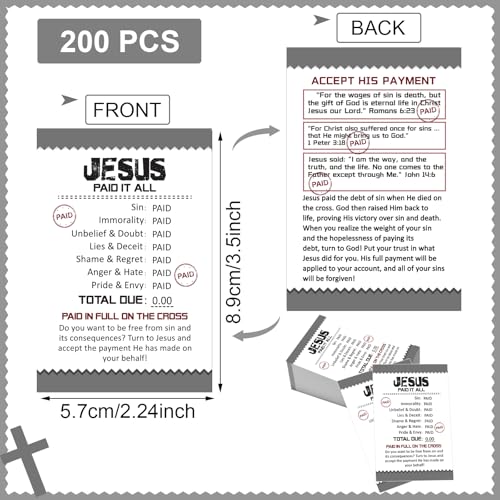 200 Pcs Gospel Tracts Salvation Cards KJV,Jesus Paid It All - style: Jesus Paid It All