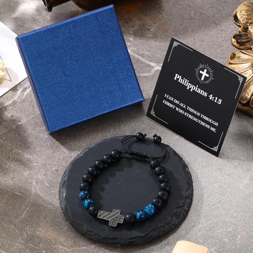 Cross Bracelet for Boys & Men, Adjustable Christian Beaded Bracelet - color: Beads-D-I CAN DO ALL THINGS