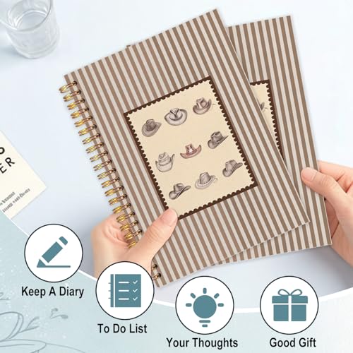 Cowboy Hat Western Spiral Notebook 5.5x8.3 - color: White Cowboy Hat Western Striped