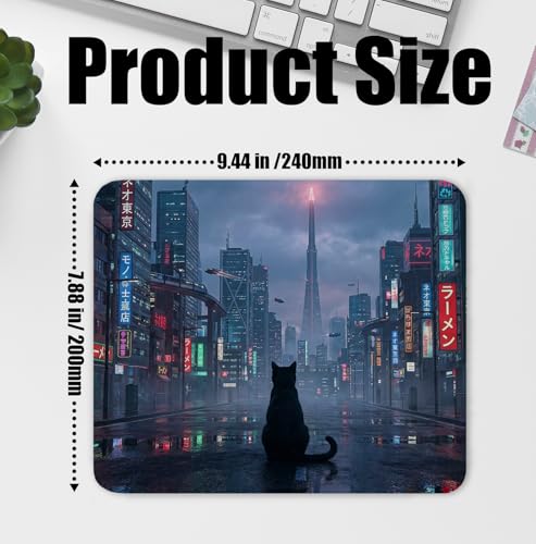 Night City Black Cat Mouse Pad for Desk, Black Cat Lover Mom Gifts Mousepads with Anti-Slip Rubber Base for Computer Laptop Home Office Desk Accessories, 9.5x7.9 Inch - color: Square mouse pad-Black Cat