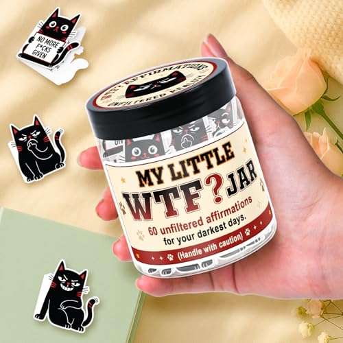 Funny Affirmation Jar - My Little WTF Jar - Inspirational Gifts for Women, Funny Birthday Cards, Gag Gifts for Friends, Coworkers - color: Funny Black Cat