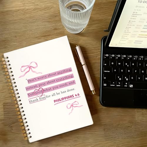 Christian Girl Energy Journal, Pink Bow Bible Spiral Notebook Journal, Philippians 4:6 Bible Verse Prayer Journal for Women, Christian Gifts for Women, 5.5x8.3 Inch - color: 02-bible Prayer Philippians 4:6