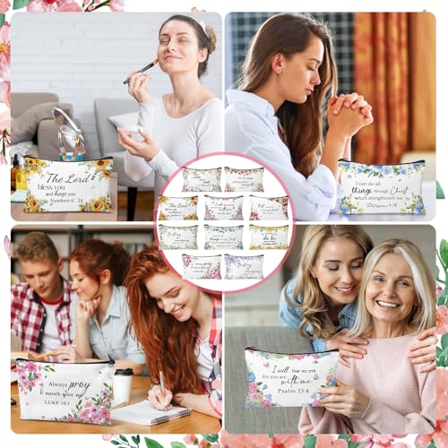 30Pcs Christian Makeup Bag Christian Gifts for Women Inspirational Bible Verse Flower Cosmetic Bags Religious Gifts Motivational Travel Toiletry Pouch for Women Mother’s Day - style: Bible Floral