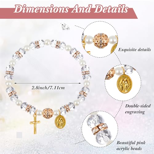 Taiyin Rosary Bracelet Bulk with Mesh Bags, White Religious Rosary Bead Bracelet Catholic Bracelets, Baptism First Communion Gifts for Women - color: Gold
