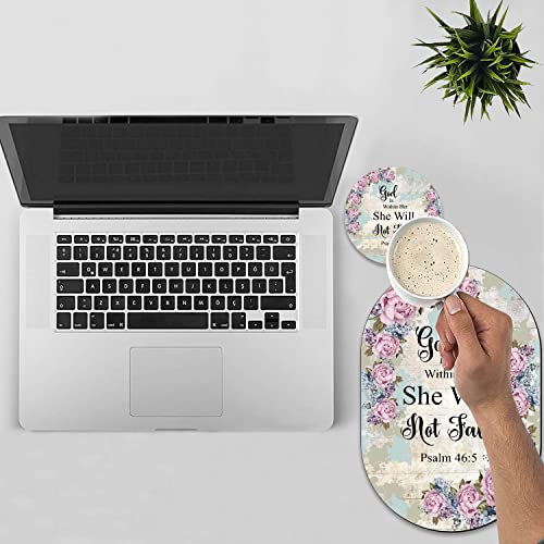 Personality Mouse Pad with Coaster Set, Psalm 46:5 Floral Fashion Design Mouse Pad Non-Slip Rubber Gaming Mouse pad Computer Laptop - color: Psalm 46:5 Floral