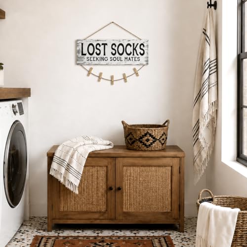Lost Socks Laundry Room Sign Farmhouse Wall Decor 6"x14.5" - color: Lost Socks