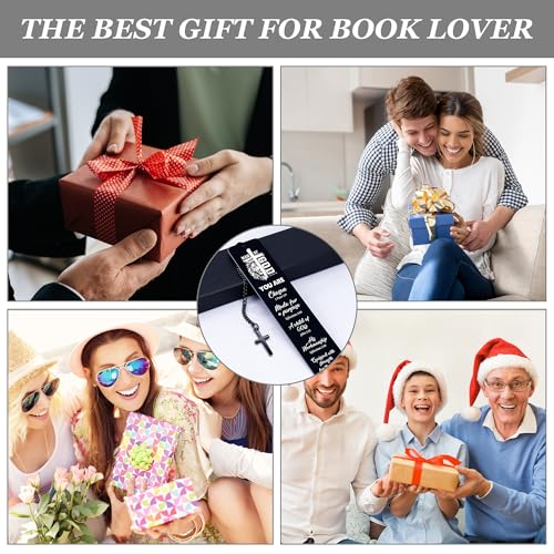 Bible Verse Metal Bookmark for Men, Man of God Christian Bookmark for Men, Religious Fathers Day Gift Scripture Book Mark with Cross Pendant for Husband Dad Reading Gifts