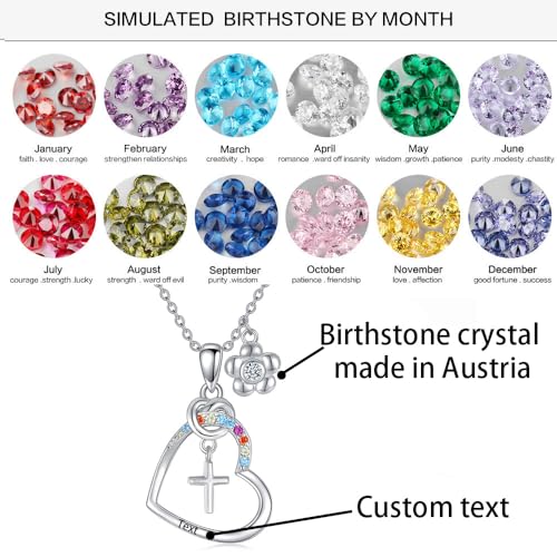 AOBOCO Cross Necklace Birthstone Jewelry Baptism First Communion Confirmation Gifts Necklace for women - color: 13-custom