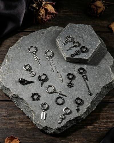 ONESING 20-25 Pcs Clip On Earrings for Men - Dangle Hoop Sterling Non Pierced Fake Piercings - Stainless Steel Silver - color: Silver-25pcs