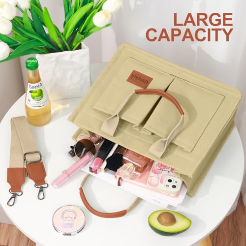 LHMTQVK Canvas Tote Bag for Women, Work & Bible Study Handbag - color: Khaki