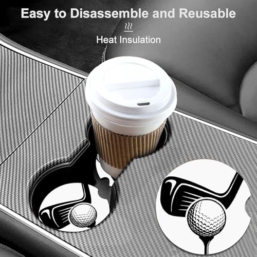2 Pack Golf Car Cup Holder Coasters Universal Neoprene Coasters - color: Golf