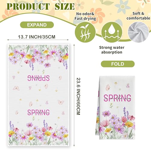 Wildflowers Kitchen Towels, Spring is in The Air Dish Towel for Kitchen Bathroom, Floral Butterfly Decorative Hand Towels, Pink Daisy Fast Drying Tea Towel, Spring Easter Gifts Home Decor-S01 - color: Floral Butterfly