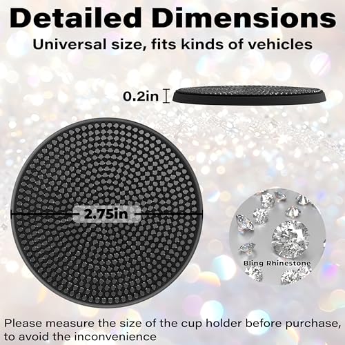 BFXM 2 PCS Bling Cup Holder Coaster, 2.75“ Silicone Diamond Car Coasters - color: Black