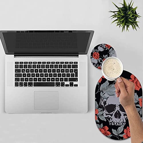 Personality Mouse Pad with Coaster Set, Human Skulls Vintage Roses Fashion Design Mouse Pad Non-Slip Rubber Gaming Mouse pad Computer Laptop - color: Human Skulls Vintage Roses