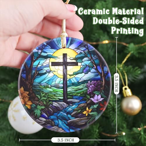 Cross 3.5 Inch Ceramic Christmas Hanging Ornament - Cross & River - color: Cross and River