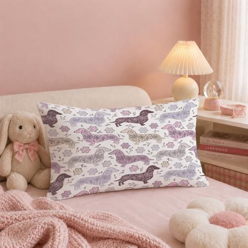 Dachshund Dog Throw Pillow Covers 12x20 Inch, Cottagecore Floral - color: Dog