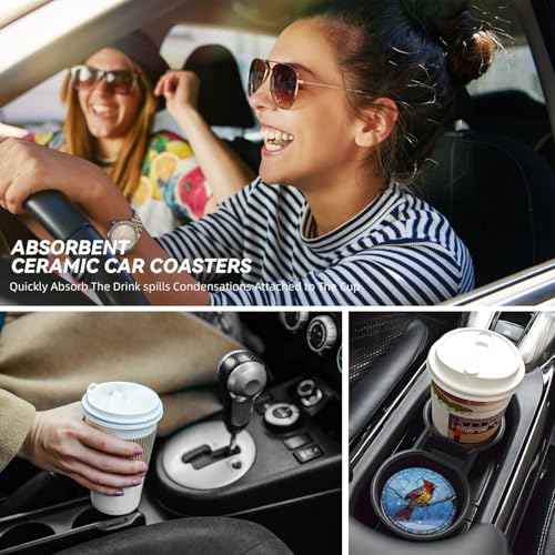 Redbird 2 Pack Car Cup Holder Coasters Ceramic Drink Coasters - color: Green