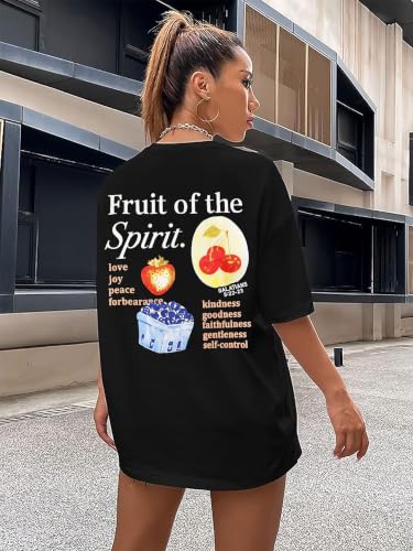 Women Christian Shirt Jesus T-shirt Fruit of The Spirit Bible Verse Tee - size: Large