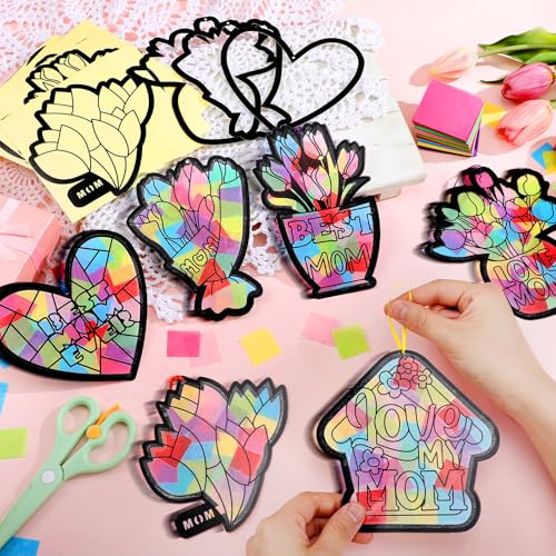 Eersida 32 Pcs Best Mom Suncatcher Craft Kit Stained Glass DIY - style: Best Mom