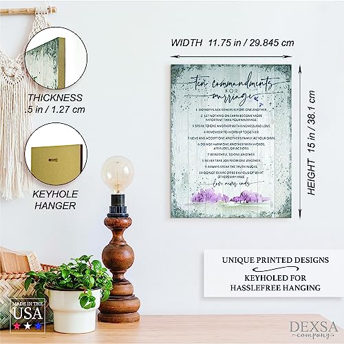 DEXSA Ten Commandments for Marriage Wood Plaque Inspiring Quote 11.75 in x 15 in - Vertical Frame Wall Hanging Decoration | Christian Family Religious Home Decor Saying | Made in the USA