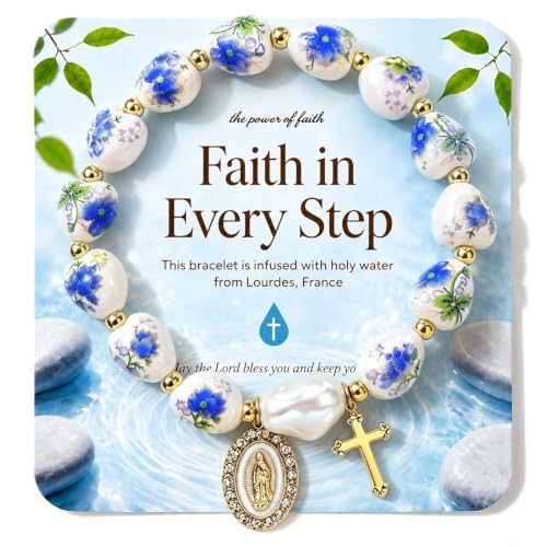 Holy Water Bracelet for Women,Religious Christian FaithJewelry - color: Blue Lotus