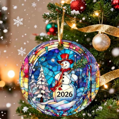 Christmas Ornaments 2026, Snowman Christmas Ornaments, Exchange for Women, Men, Collectible Dated Year Ornaments for Tree, Unique Suncatcher, Printed Stained Ceramic Effect Decor - color: Snowman-3d