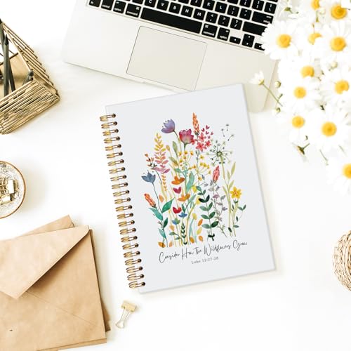 Wheatwin Floral Christian Notebook Journal, Wildflower Cute Hardcover Spiral Notebook for Work Note Taking Women Writing School Teen Girls 5.5x8.3 - color: Floral christian