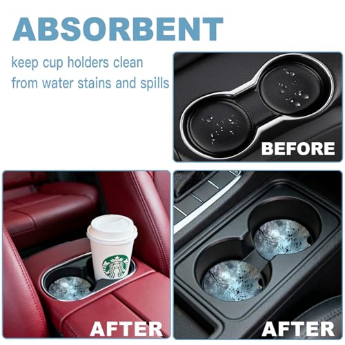 Ceramic Car Cup Holder Coasters Set of 2, 2.56 in Forest Bird - color: Blue Forest Bird