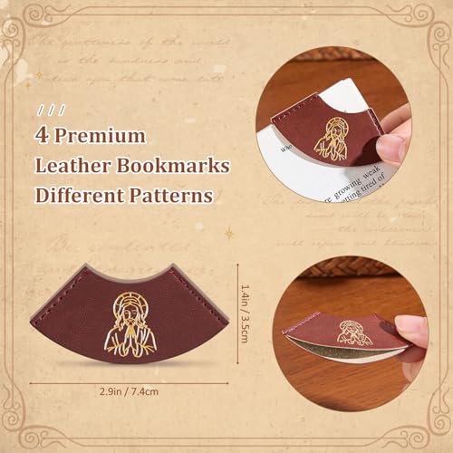 4 PCS Vintage Leather Bookmarks, Bible Bookmarks with Gold Stamping, Christian Book Mark Gift for Bible Study & Journaling, Cute Page Markers for Book Lovers Women Girls - style: Bible