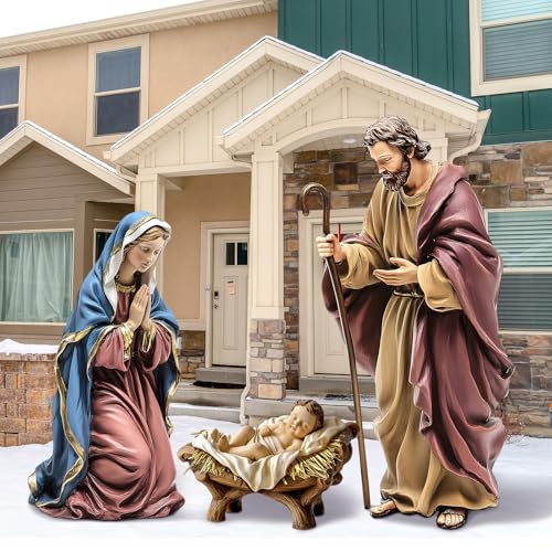 Shimeyao 3 Pcs Metal Nativity Scene Outdoor 48.8 Inch Holy Family Decor - style: Nativity