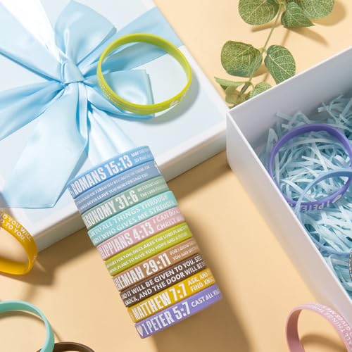 12 Pieces Bible Verse Bracelets Religious Silicone Wristbands - color: Light Color