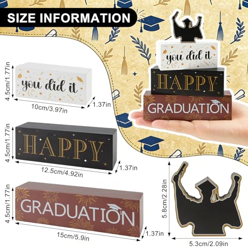 4 Pcs Class of 2026 Wooden Block Signs Senior 2026 Graduation Table Decorations Graduation Tiered Tray Decorations Graduation Centerpieces for Tables Congrats Grad Tabletop for Home Decor - style: Graduation