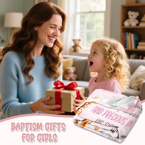Baptism Gifts for Girl Catholic - Baptism Blanket for Girl, Christening Gifts for Girls, Christian Gift for Kids, Catholic Baptismal Gift for Girls, Christening Blanket for Kids, 50"x40" - color: Baptism-pink