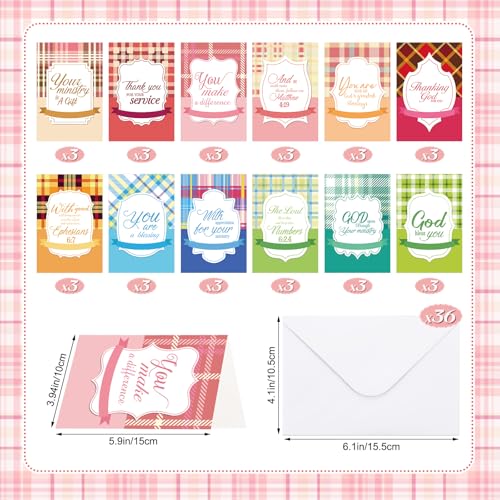 Gersoniel 36 Sets Pastor Appreciation Cards, with Envelopes, Plaid - style: Plaid