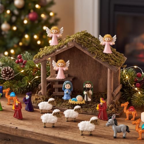 Cinnvoice 60 Pcs Christmas Nativity Set for Craft Mini Holy Figurine - color: Colorful, style: Holy