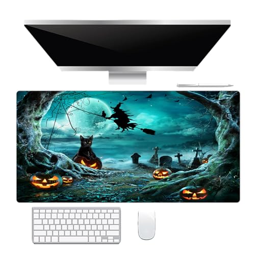 LB Teal Halloween Mouse Pad Gaming, Spooky Background, 15.75L X 31.5W Inch - color: Black Teal