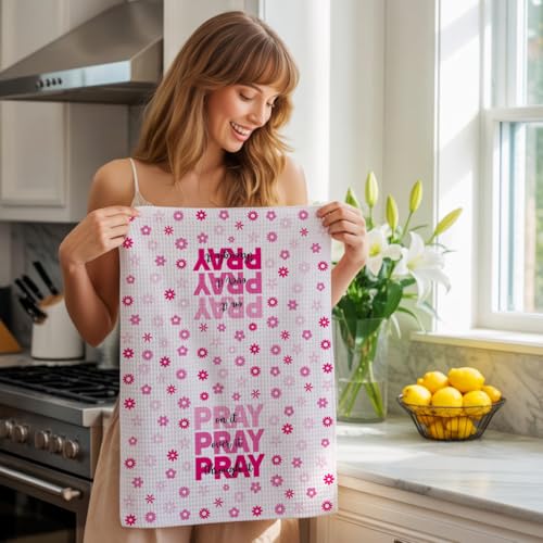 Christian Gifts Kitchen Towels, Religious Gifts Decorative Towels for Bar Kitchen, Pary on Over throught it - color: Cyan