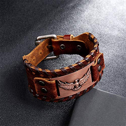 GelConnie Viking Bracelet Punk Leather Cuff Bracelet Gothic Leather Wristband Bracelet with Nordic Amulet Scandinavian Talisman Celtic Pagan Jewelry - color: Black Eagle