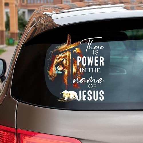 Jesus Lion of Judah Cross and Lamb There is Power in The Name of Jesus Transparent Vinyl Car Sticker (2 Pack Size (6x6 inches)) - size: 2 Pack Size (6x6 inches)