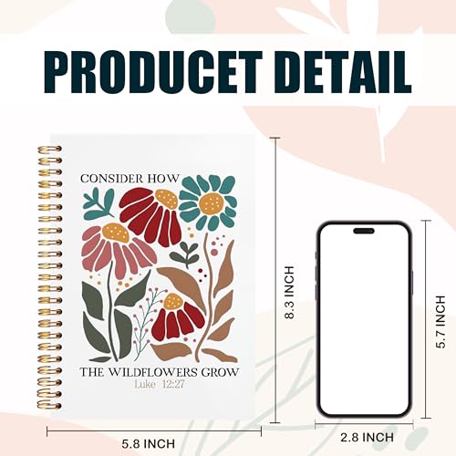 Boho Floral Christian Notebook Journal, Inspirational Christian Gifts for Women, 12:27 Bible Religious Journal for Women, Flower Scripture Hardcover Spiral Notebook 5.5x8.3 - color: red