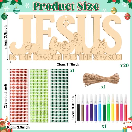 BeYumi Christmas Wooden Jesus Craft - 20Pcs Xmas Christian Ornament for Kid - style: JESUS