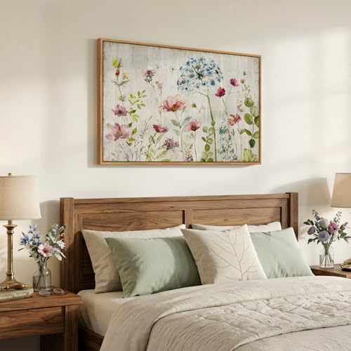 Framed Vintage Rustic Floral Botanical Wall Art for Office, 24x36 In - color: Multi & Pastels