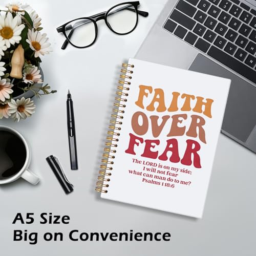 CFFJLHN Faith Over Fear Christian Notebook, Bible Journal, Prayer Journal for Women & Men, Church Notes Journal, Scripture Hardcover Spiral Notebook 5.5x8.3in - color: 15