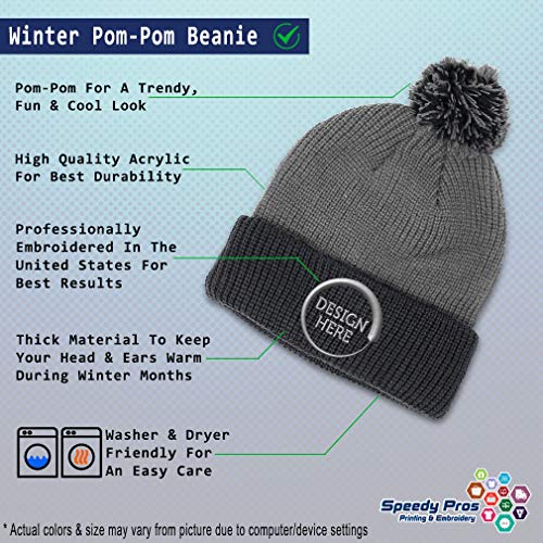 Pom Pom Beanies for Women Faith Christian Cross Embroidery Skull Cap Winter Hats for Men Acrylic 1 Size - color: Grey Black Personalized Text Here