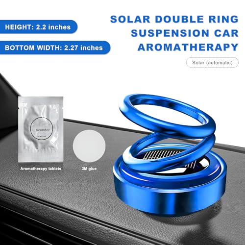 Solar Rotating Car Air Freshener, Solar Energy Refillable Car Dashboard Aromatherapy Ornament, Double Ring Fragrance Diffuser Decorative Accessories for Vehicle Home Office (Blue) - color: Blue
