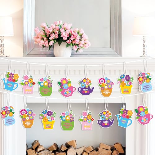ANGOLIO Mother's Day Craft Kit - 123Pcs Mother's Day Flowers DIY Paper Craft Kit Make Your Own Flower Pot Hanging Ornaments with Floral Stickers Thankful Gift for Mom Ladies Classroom DIY Art Activity - style: Mother's Day